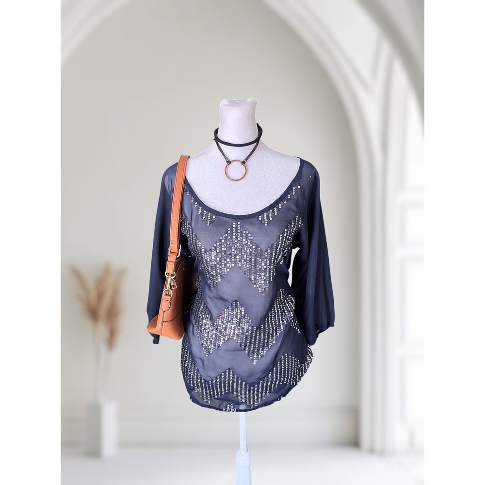 Rue21 Sheer Sequin Chevron Top Size L